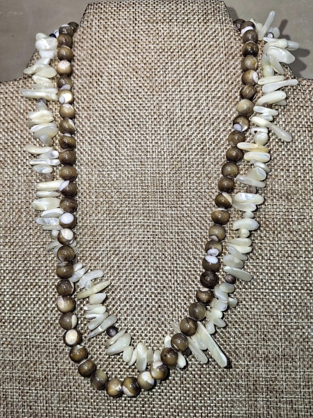Brown & White Beaded Shell Necklace
